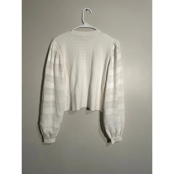 Club‎ Monaco White Woven Sleeve Crew Top - Picture 6 of 9